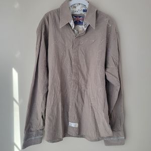 English Laundry Hand Sewn Embroidered Button Down Long Sleeved Shirt Sz XXL Tan